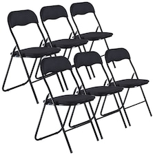 6 Pc Folding Lightweight Chair Set Portable Metal Frame PVC Velvet Ribcord Seats | Multi | Black Velvet
