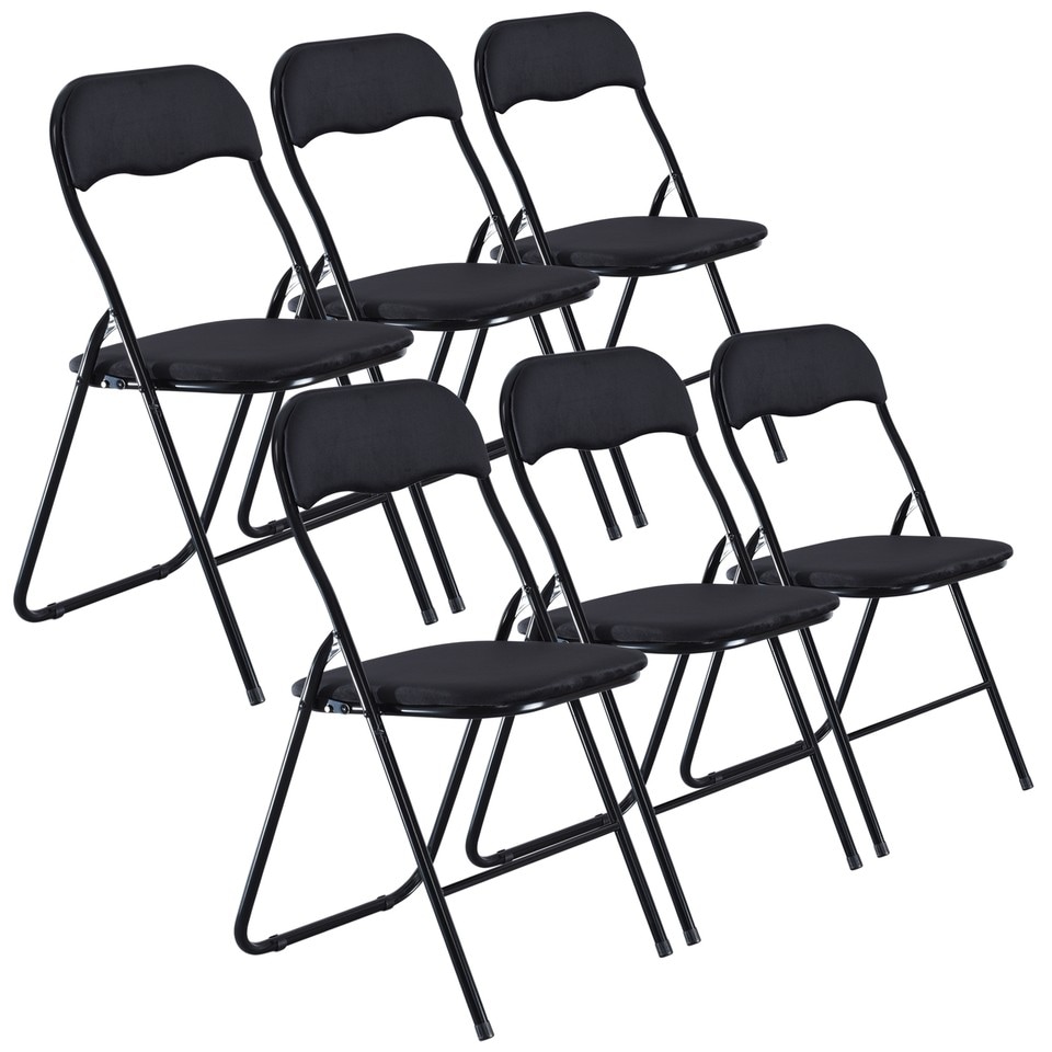 image 1 of 6 Pc Folding Lightweight Chair Set Portable Metal Frame PVC Velvet Ribcord Seats | Multi | Black Velvet