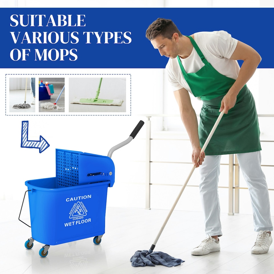 image 1 of HOMCOM 20L Compact Mop Bucket with Wringer on Wheels Black