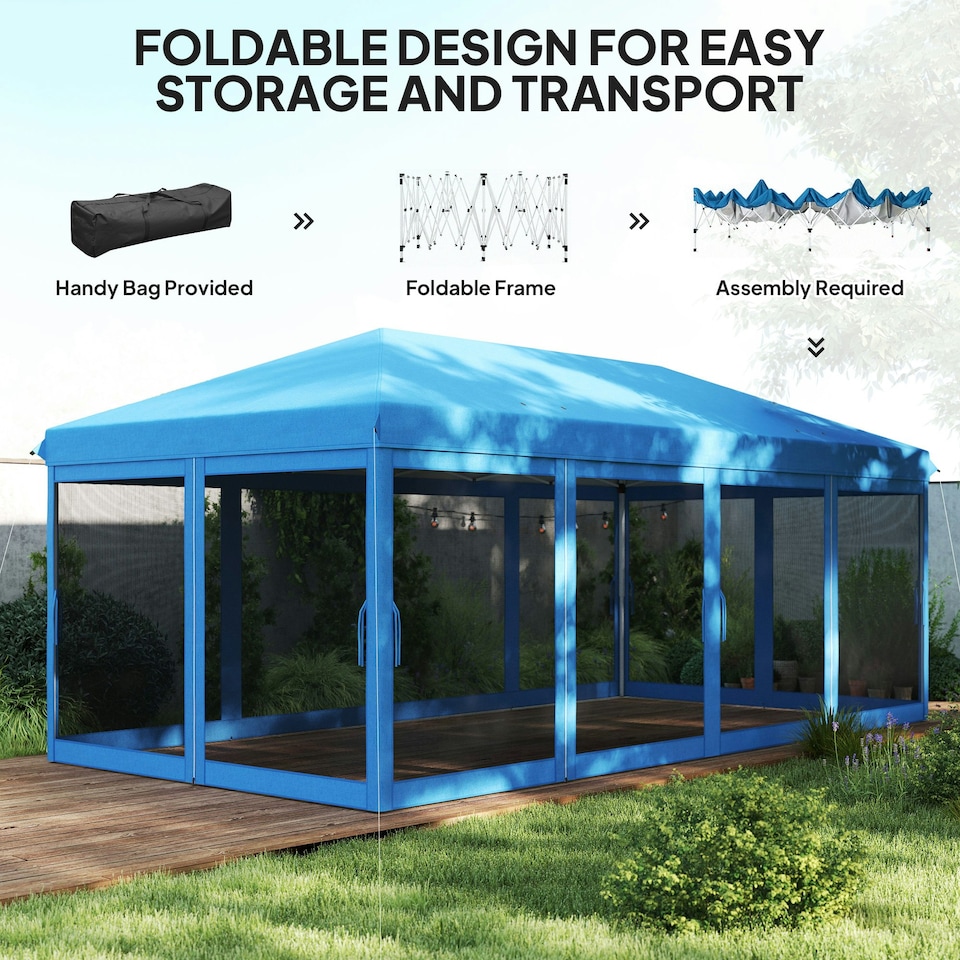 image 1 of Outsunny 6 x 3(m) Pop Up Party Tent Canopy with 6 Removable Sidewalls Blue