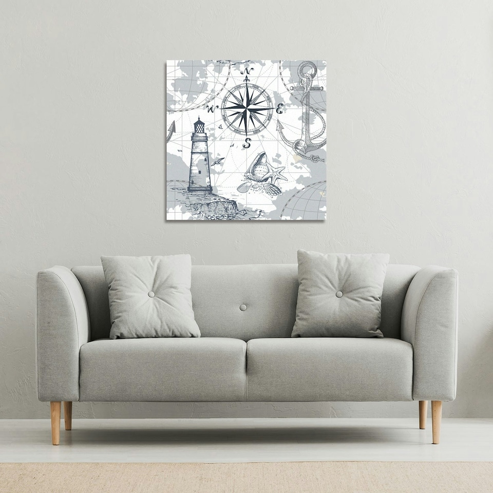 image 1 of Compass & Map (Canvas Print) 77 x 77 x 4cm