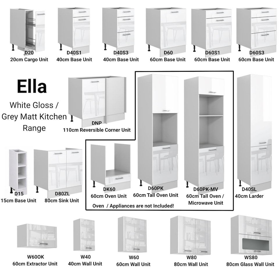image 1 of Ella Kitchen Cabinets 8 Unit Set Complete Fitted - White Gloss 2400mm