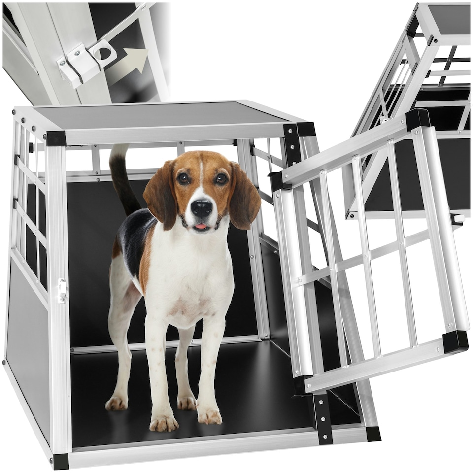 image 1 of Aluminium Pet Car Crate Travel Cage Dog Puppy Cat Transport Kennel 2 sizes - 69x54x50cm