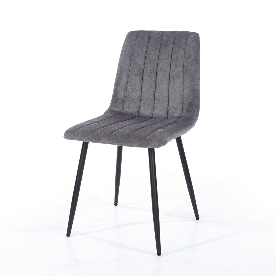 image 1 of Pair of Aspen Cord Fabric Straight Stitch Compact Dining Chairs with Black Tapered Metal Legs | Grey | Grey | 1