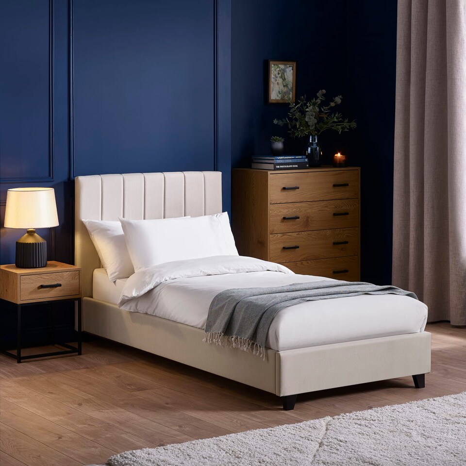 image 1 of Hazel Oatmeal Linen Upholstered Bed Frame -  Single (90cm)