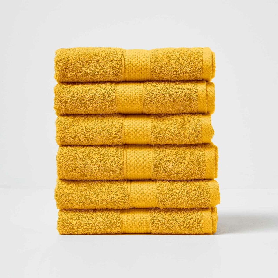 image 1 of Homescapes Turkish Cotton Hand Towel Set of 6 - Ochre | Multi