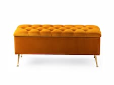 150cm Amara Chesterfield Ottoman Storage Bench - Plush Velvet Shoes Bench - Burnt Orange Upholstery Footstool Storage with Legs