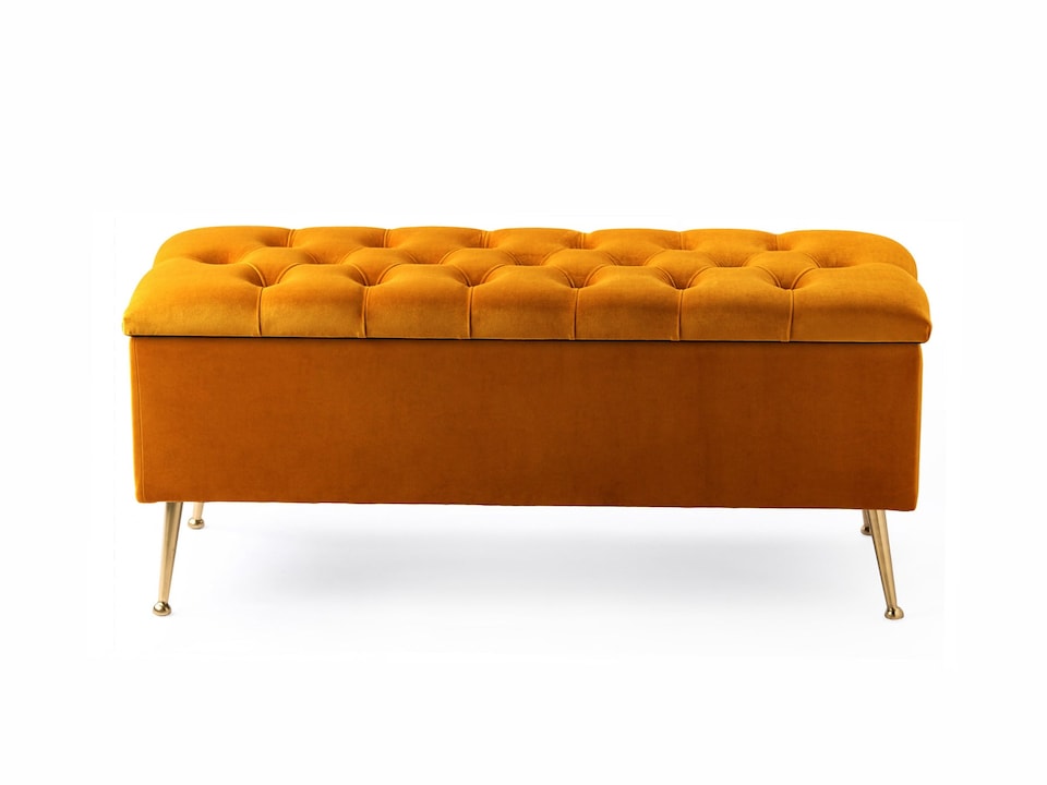 image 1 of 150cm Amara Chesterfield Ottoman Storage Bench - Plush Velvet Shoes Bench - Burnt Orange Upholstery Footstool Storage with Legs