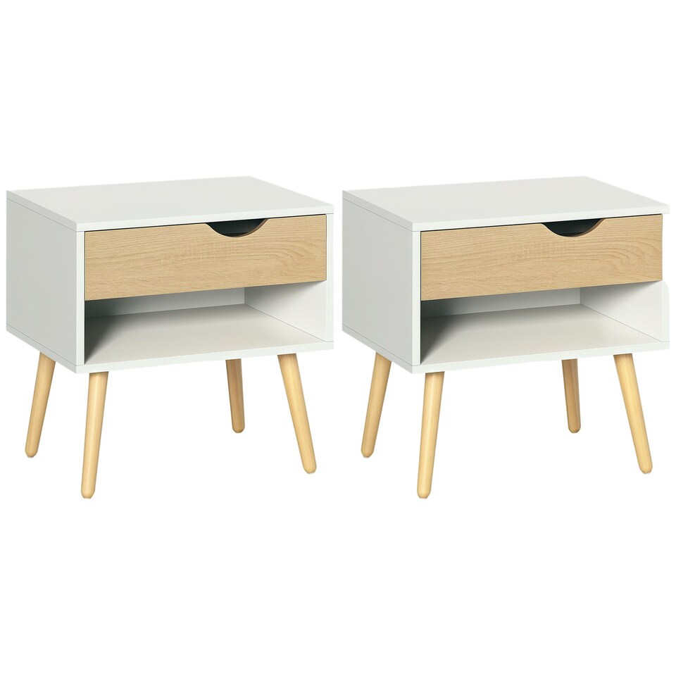 image 1 of HOMCOM Set of 2 Bedside Table with Drawer & Shelf, Nightstand for Bedroom