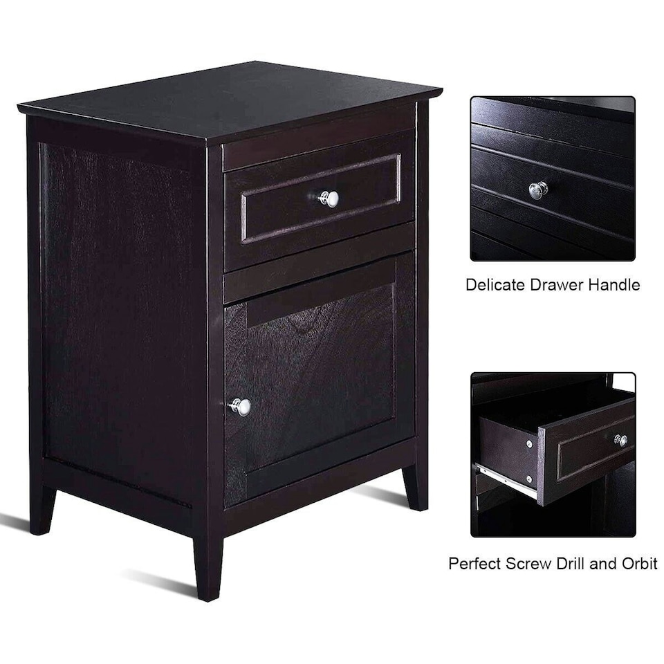 image 1 of COSTWAY 2-Tier Nightstand Modern Sofa Side Table Bedroom Brown