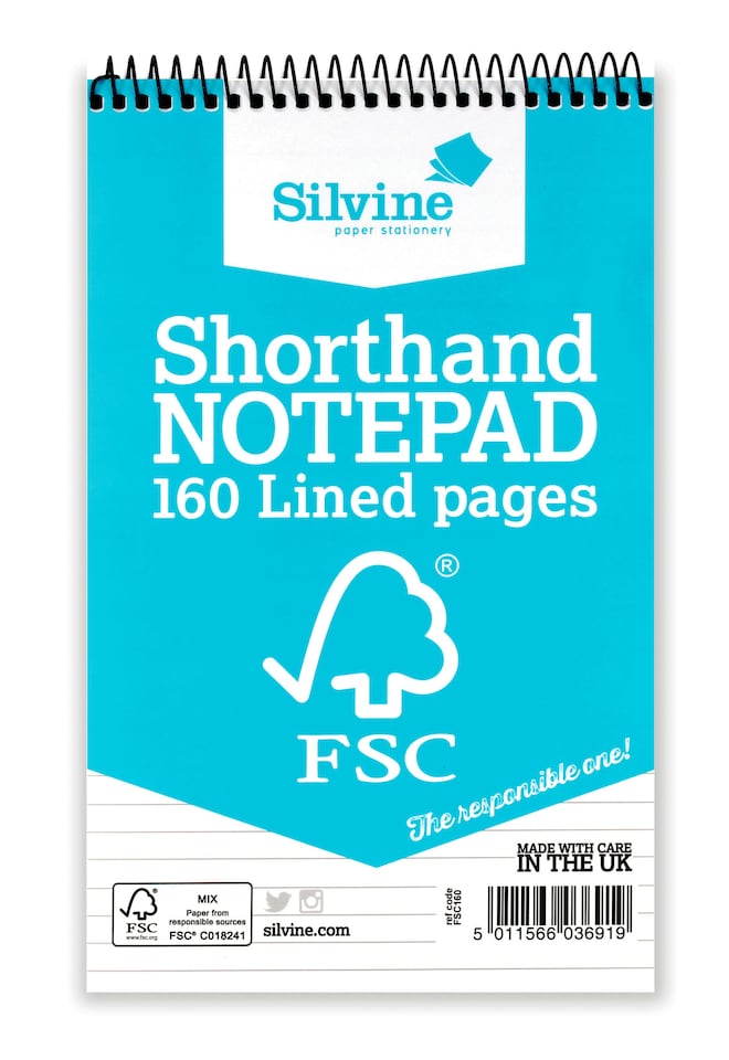 image 1 of FSC Certified Shorthand Wirebound 160 Lined Pages Notepad