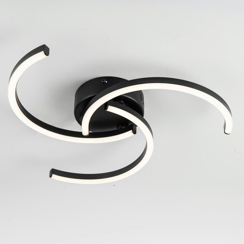 image 1 of First Choice Lighting Set of 2 Curve Black LED Flush Ceiling Lights Black