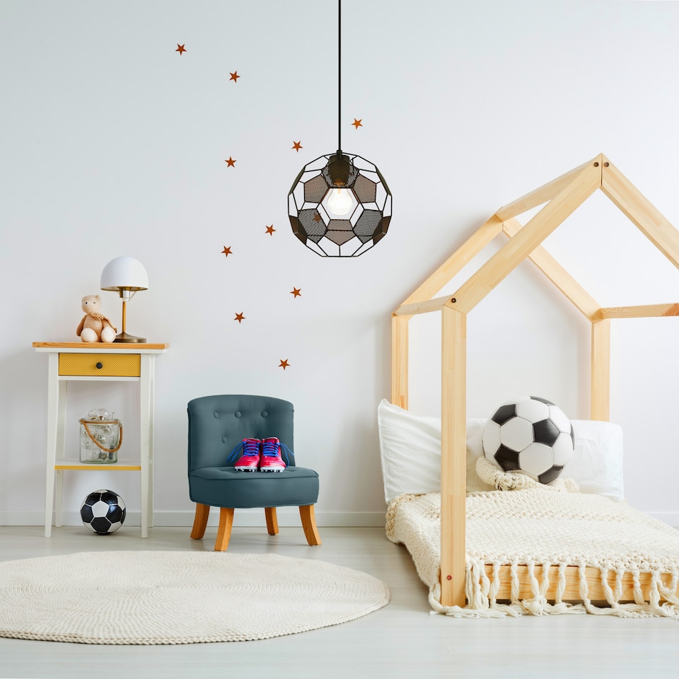 image 1 of Modern Matte Black Football Soccer Pendant Lamp Shade with Laser Cut Holes | Black