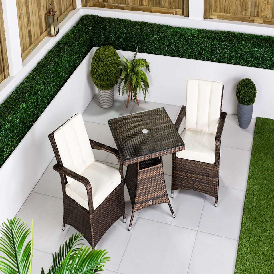 image 1 of Arizona Square Rattan Garden Bistro Table and Chairs Set 2 Seater | Brown | Brown