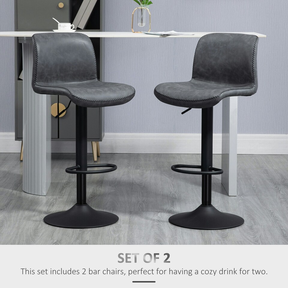 image 1 of HOMCOM Barstools Set of 2, Dining Stools with Backrest and Footrest