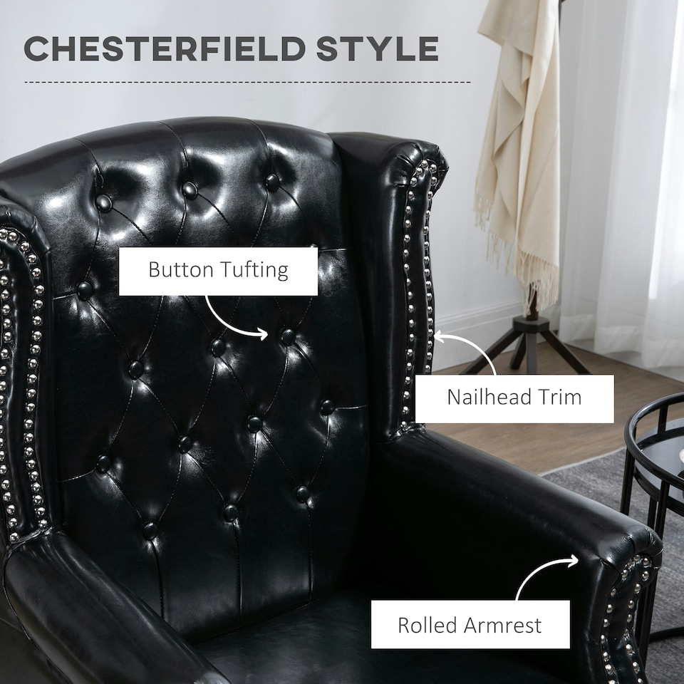 image 1 of HOMCOM Chesterfield-style Wing Back Armchair Tufted Accent Chair Black