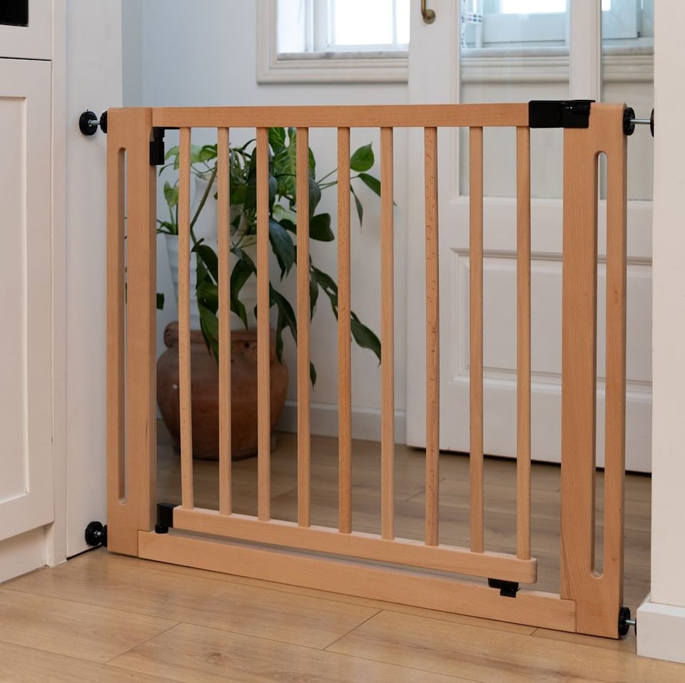 image 1 of Safetots Wooden Elegance Gate, Natural, 95cm - 103cm, Pressure Fit Safety Gate, 73cm Extra Wide Doorway, Easy Installation