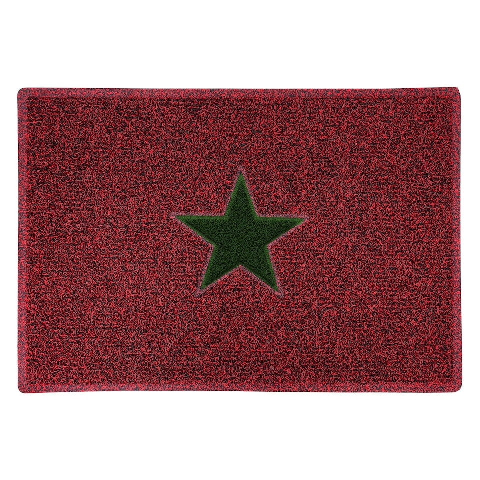 image 1 of Christmas Star PVC Spaghetti Doormat - Red, Black & Green Design Red | 90cm x 60cm