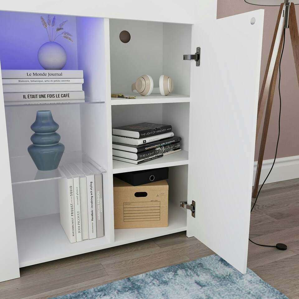 image 1 of Vida Designs Azura 1 Door LED Sideboard Buffet Cabinet Storage, White