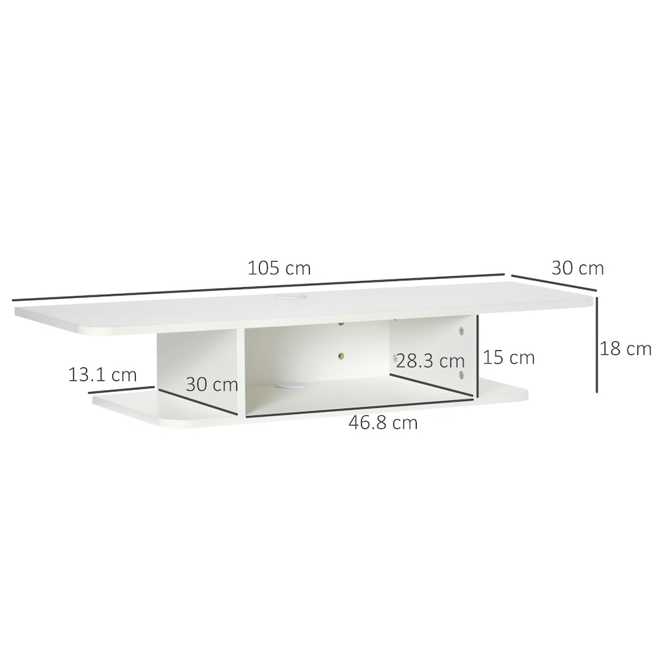 image 1 of HOMCOM Wall Mounted TV Stand Entertainment Unit with Storage Shelf, White