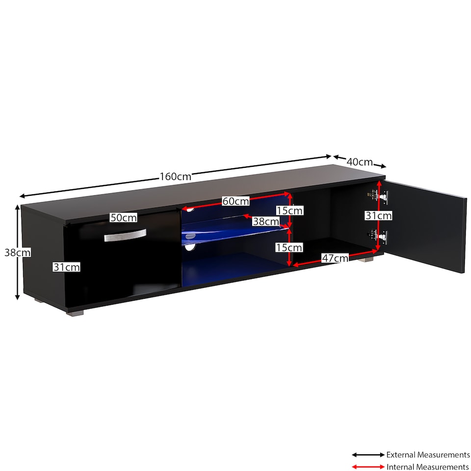 image 1 of Vida Designs Cosmo 2 Door LED TV Unit Entertainment Stand, 160cm, Black | Black | 1