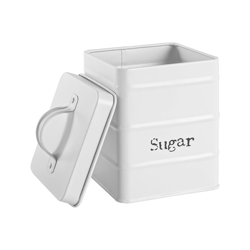 image 1 of Harbour Housewares White Vintage Metal Kitchen Sugar Canister Kitchen Caddy Kitchen Storage Containers Canisters