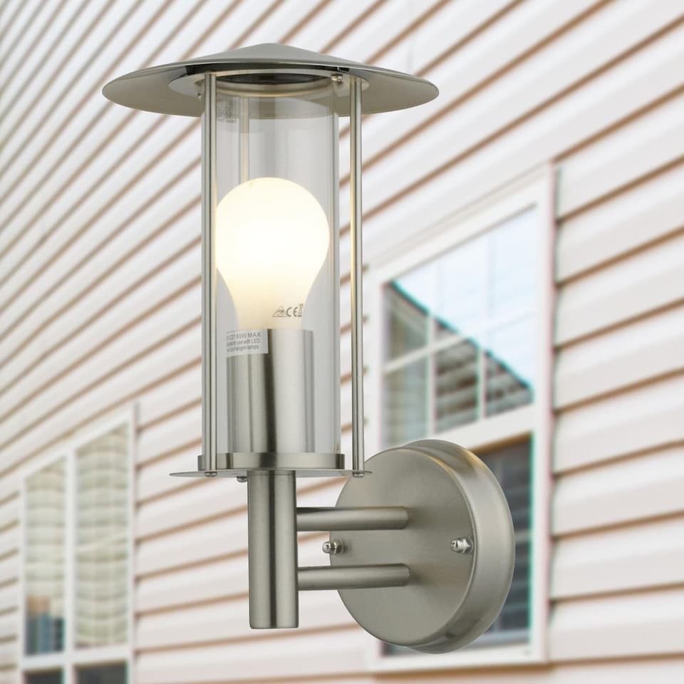 image 1 of Treviso - Brushed Stainless Steel Outdoor Wall Light | Grey | Clear | 1