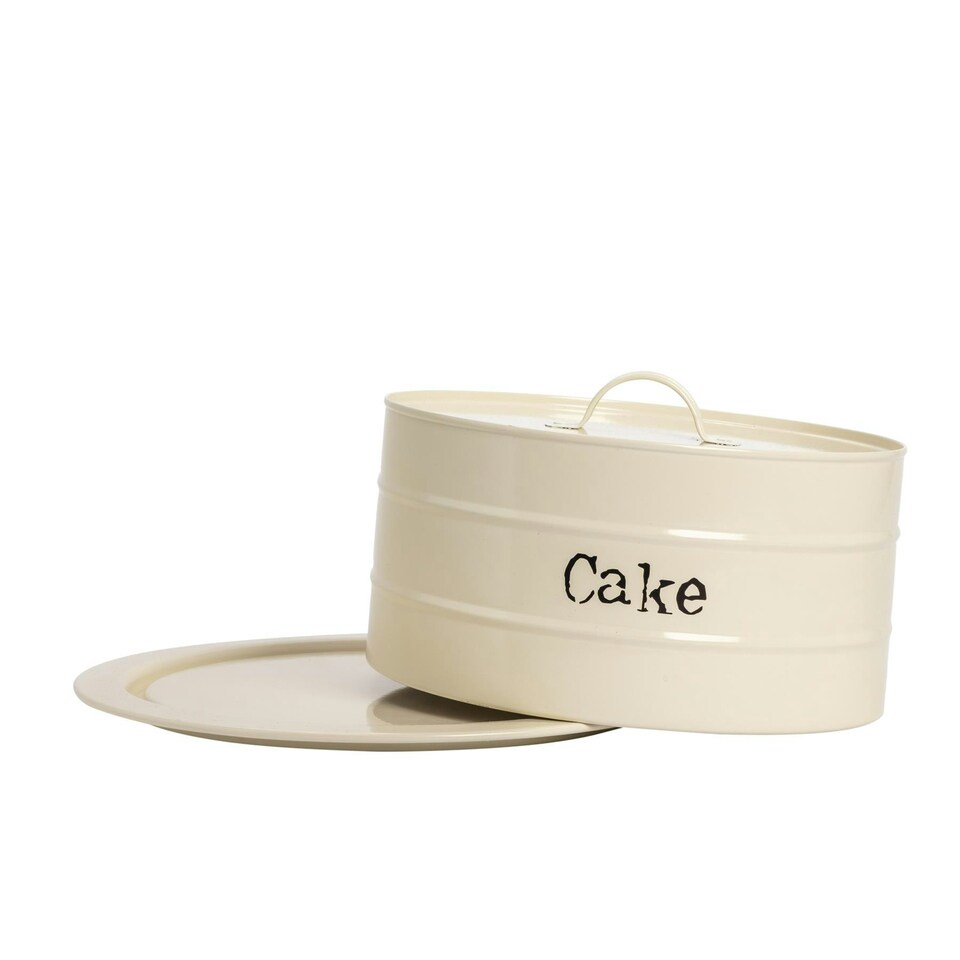 image 1 of Harbour Housewares Cream Vintage Metal Kitchen Cake Tin Kitchen Caddy Kitchen Storage Containers Canister