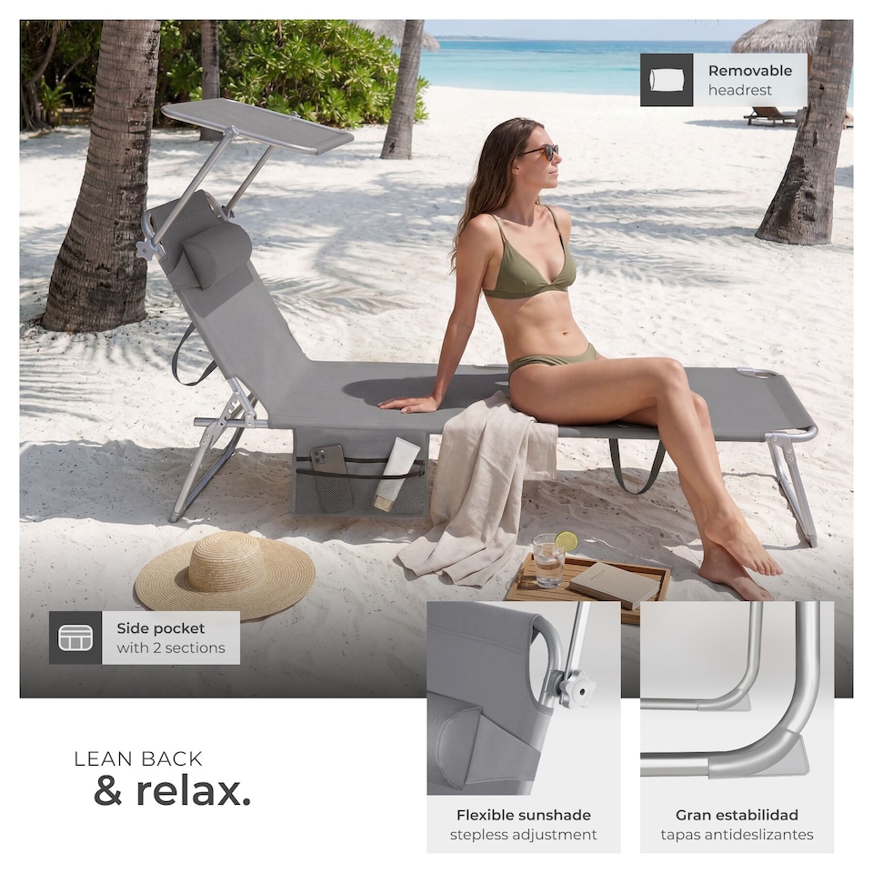 image 1 of Sun Lounger - foldable with sun canopy | Grey | grey | 1