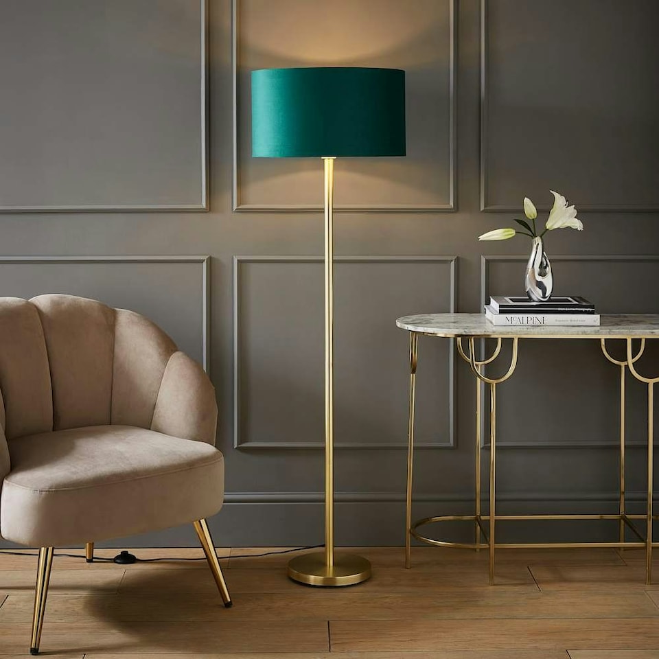 image 1 of ValueLights Charlie Gold Floor Lamp Green Velvet Gold Shade | Gold