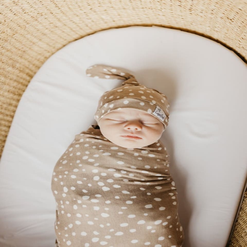 image 1 of Copper Pearl Knitted Swaddle Blanket Fawn
