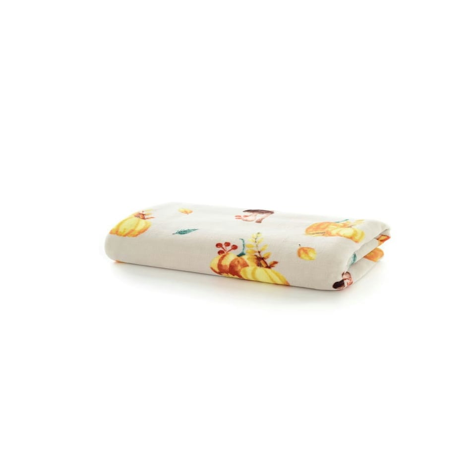 image 1 of Pumpkin Party Throw – Natural Fleece Blanket with Harvest Pumpkin Print 140x180cm Multi | Natural