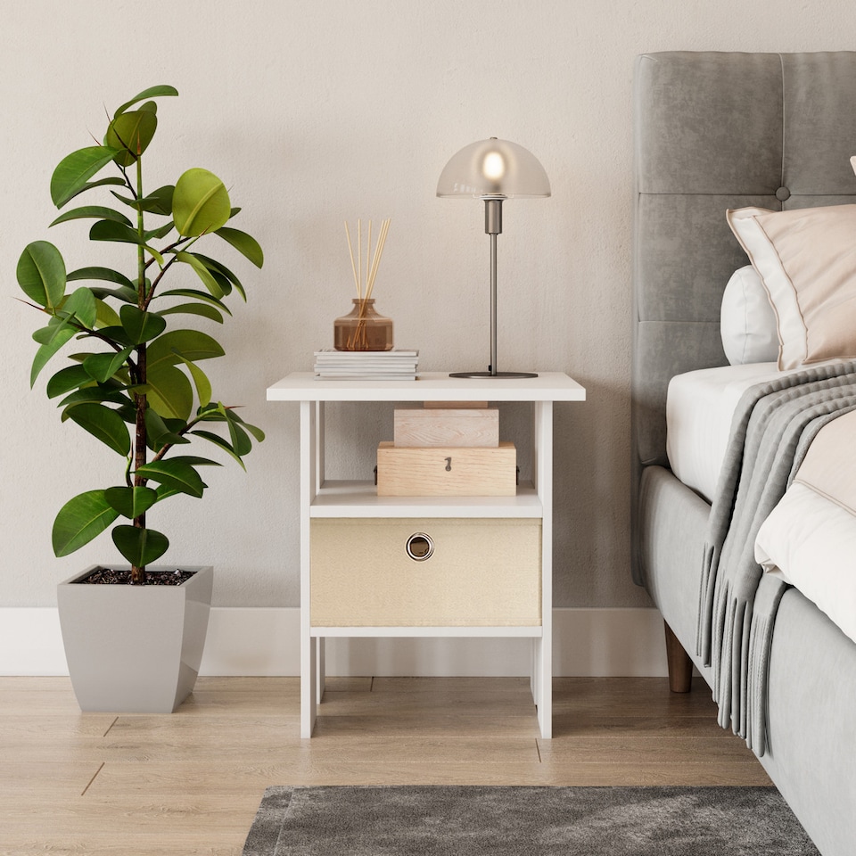 image 1 of 2-Tier 1- Drawer Wooden Side Table | White | White & Cream | 1