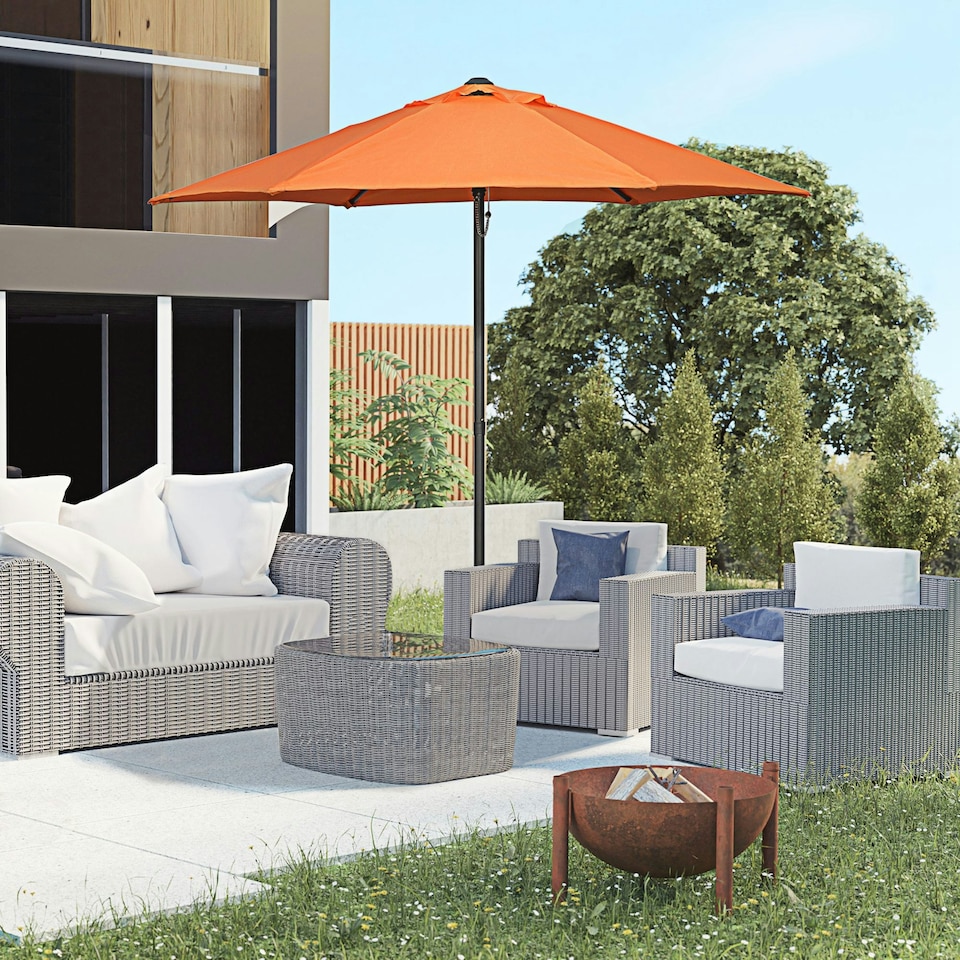 image 1 of Outsunny 2m Parasol Patio Umbrella, Outdoor Sun Shade with 6 Ribs Orange