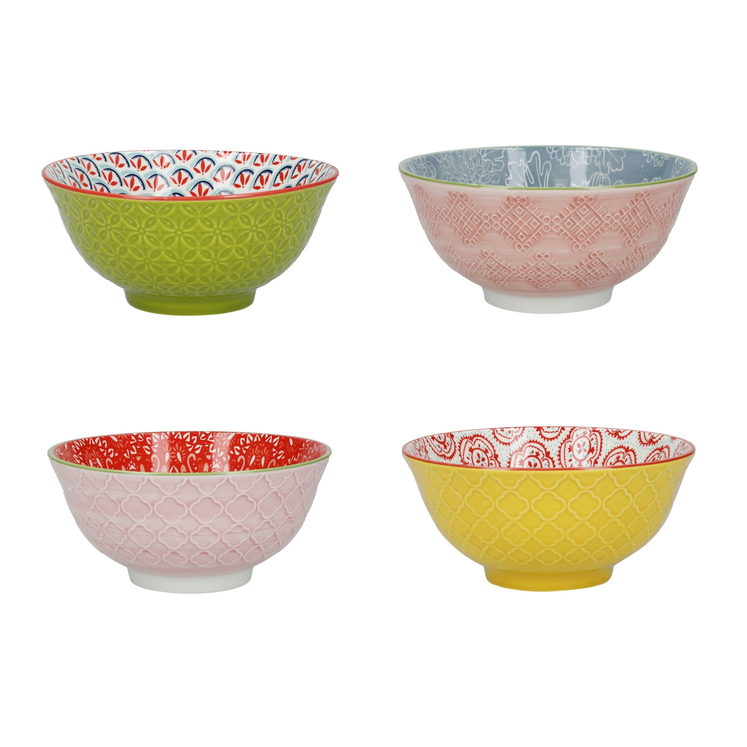 KitchenCraft Set of 4 'World of Flavours' Design Patterned Cereal Bowls in Gift Box, Ceramic