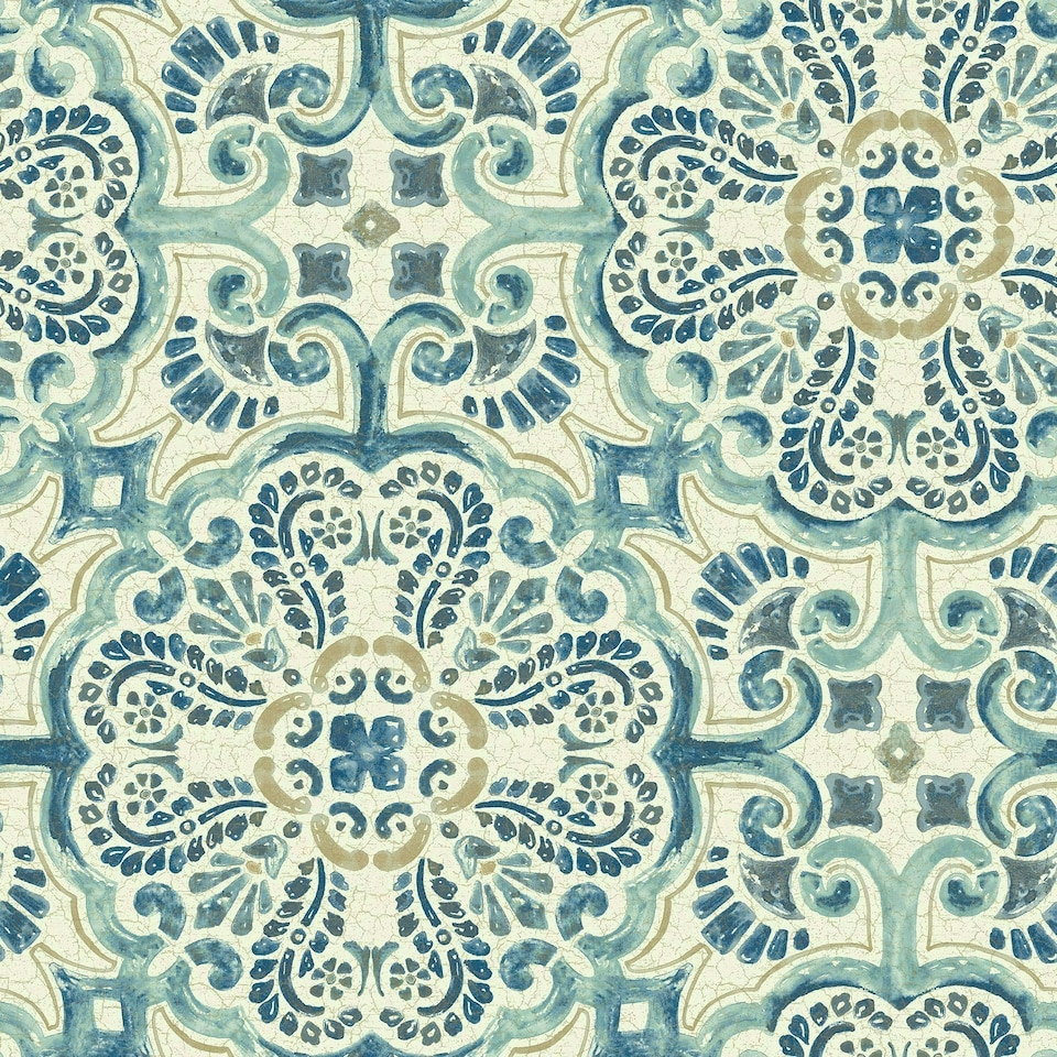 image 1 of NuWallpaper NUS2235 Florentine Tile Peel & Stick Wallpaper, Blue Multi