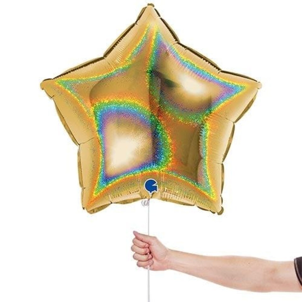 image 1 of Glitter Holographic Gold Star Shape Foil Helium Balloon 46cm / 18 in