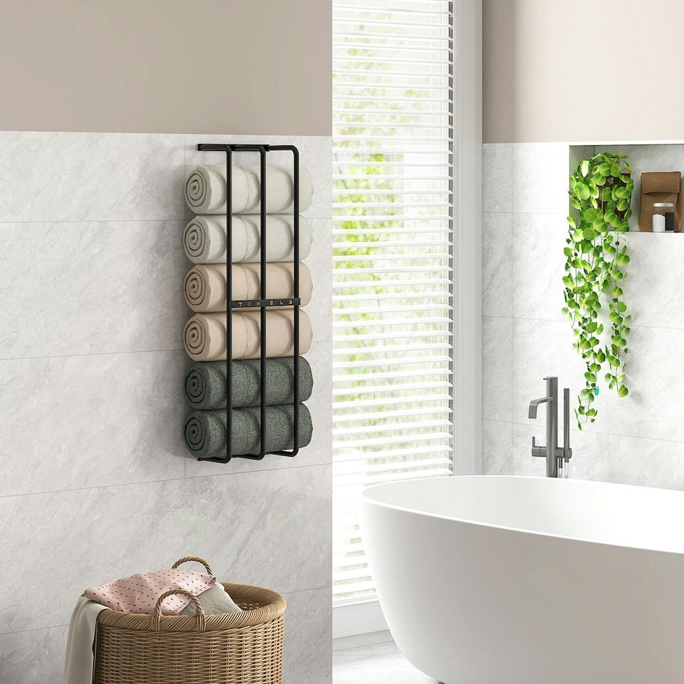 image 1 of HOMCOM Metal Towel Rack Wall Mounted, 3 Bar Towel Rail for Bathroom, Black