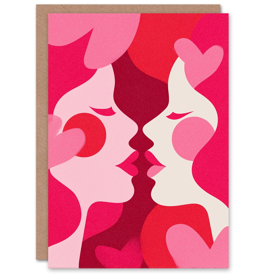 image 1 of Kissing Women Bold Pink Love Modern Abstract Valentine's Day Card