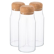 Argon Tableware Glass Storage Bottles with Cork Lids - 720ml - Pack of 3