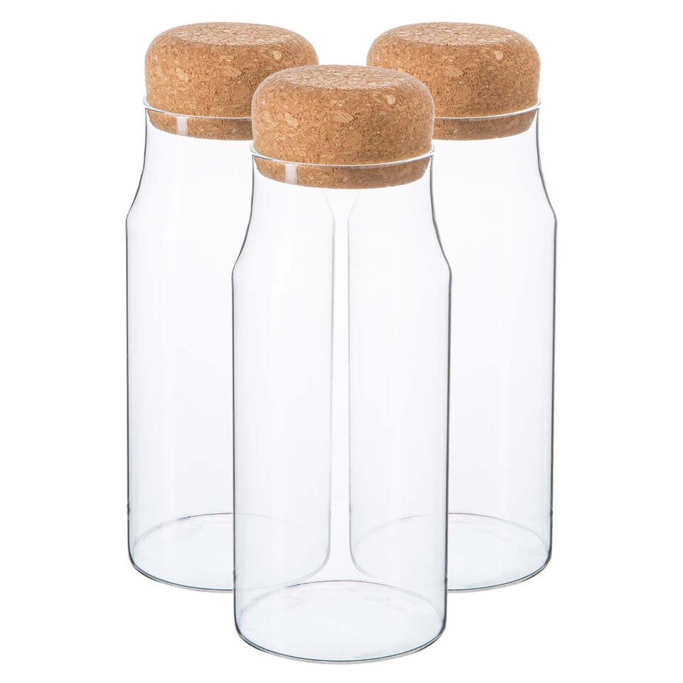 image 1 of Argon Tableware Glass Storage Bottles with Cork Lids - 720ml - Pack of 3