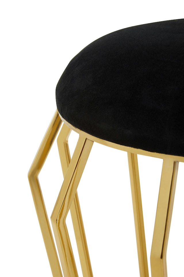 image 1 of Orsina Black Velvet and Gold Finish Frame Stool, Airy Design Contemporary Ottoman with Velvet Seat, Ottoman