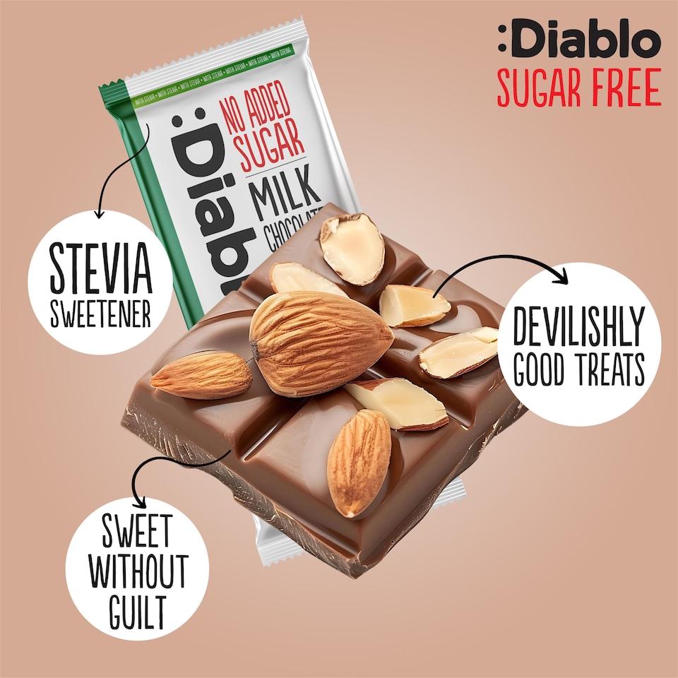 image 1 of Diablo No Added Sugar Milk Chocolate with Almonds 75g