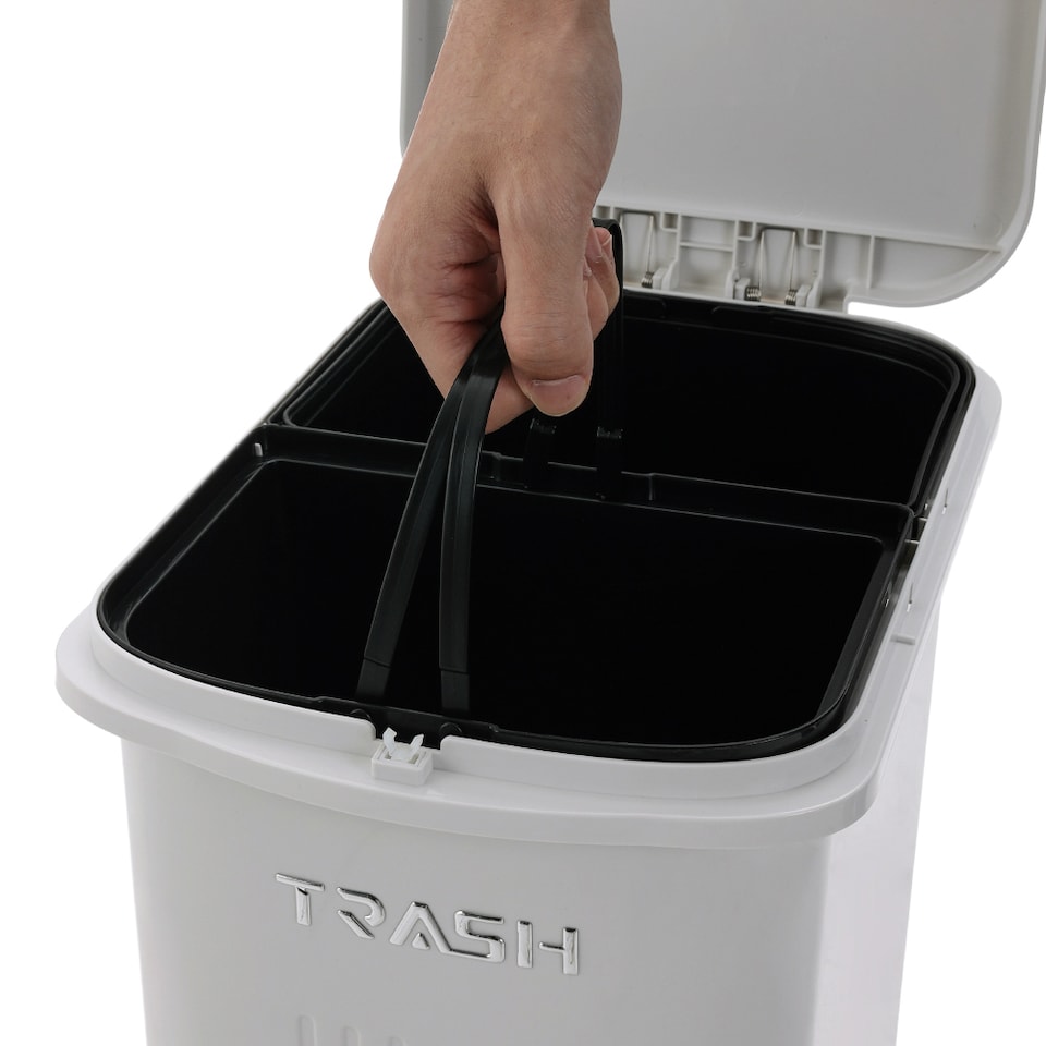 image 1 of Living and Home 30L 2-Tier Dry Wet Separation Trash Bin with Dividers | Grey