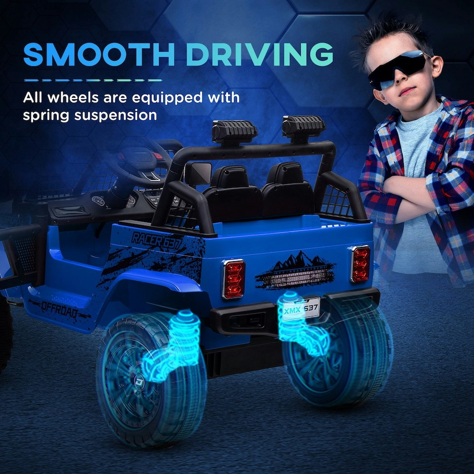 image 1 of AIYAPLAY Electric Car for Kids, 12V Kids Ride On Car with 4 Spring Suspension Wheels, Parental Remote Control, Music Horn LED Lights, Blue
