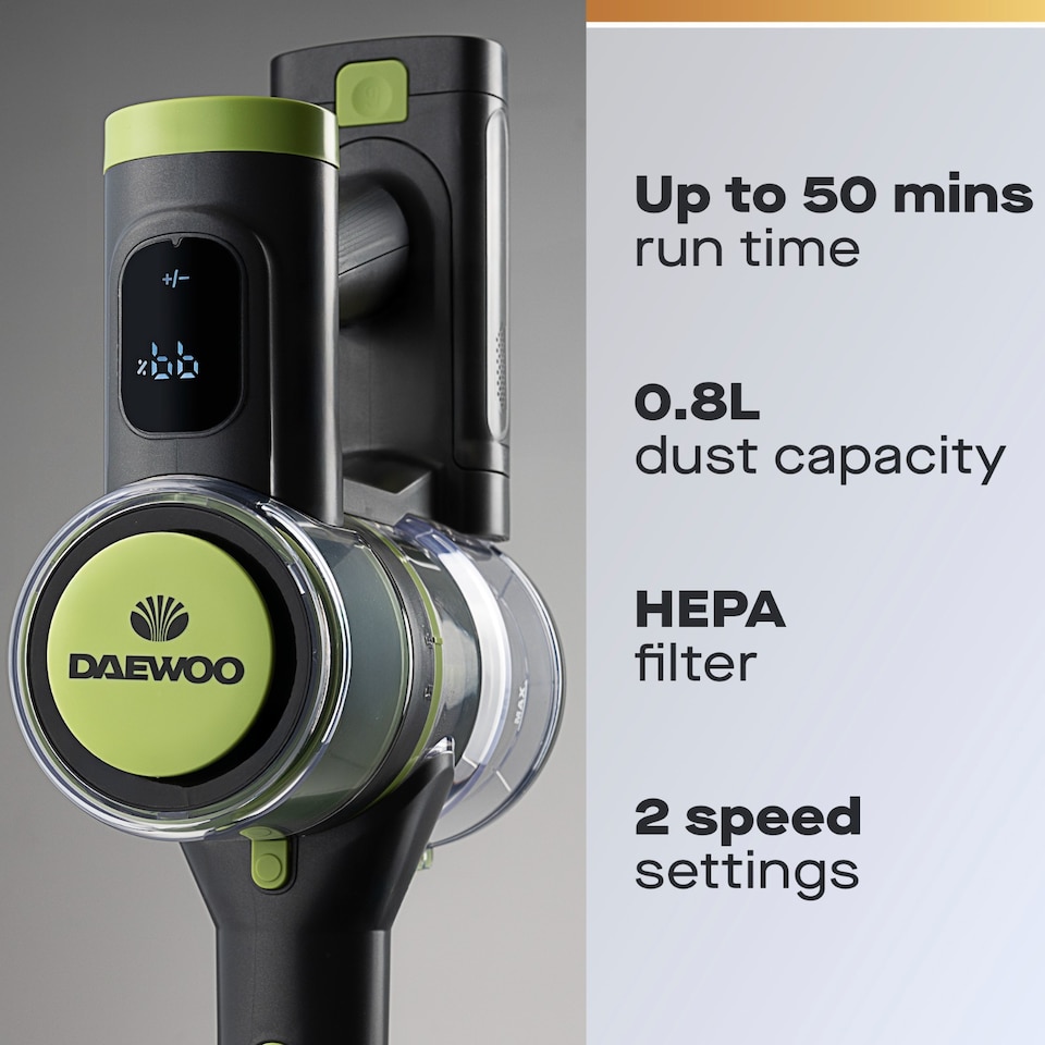 image 1 of Daewoo Cyclone Pro Cordless Stick Handheld Vacuum Bagless 50min 25.9V Headlight