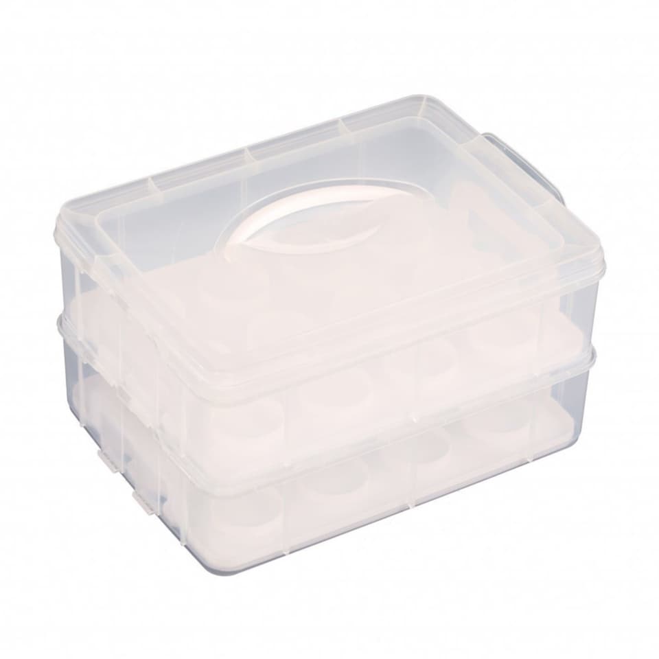 image 1 of 2 Tier Cupcake Cake Holder Portable Storage Carrier | Clear