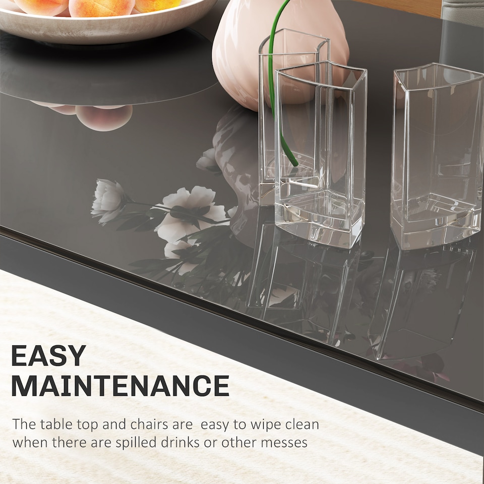 image 1 of HOMCOM 5-Piece Kitchen Dining Table Set with 4 Faux Leather Metal Frame Chairs Glass Tabletop Desk for Dining Room, Kitchen, Dinette, Grey