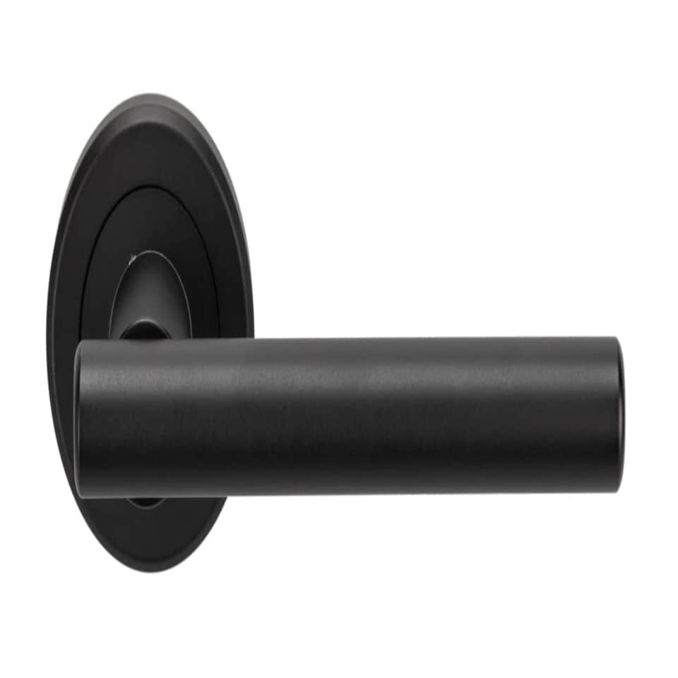 image 1 of Golden Grace 1 Pair Straight T-Bar Door Handles on Round Rose in Matt Black Finish Black
