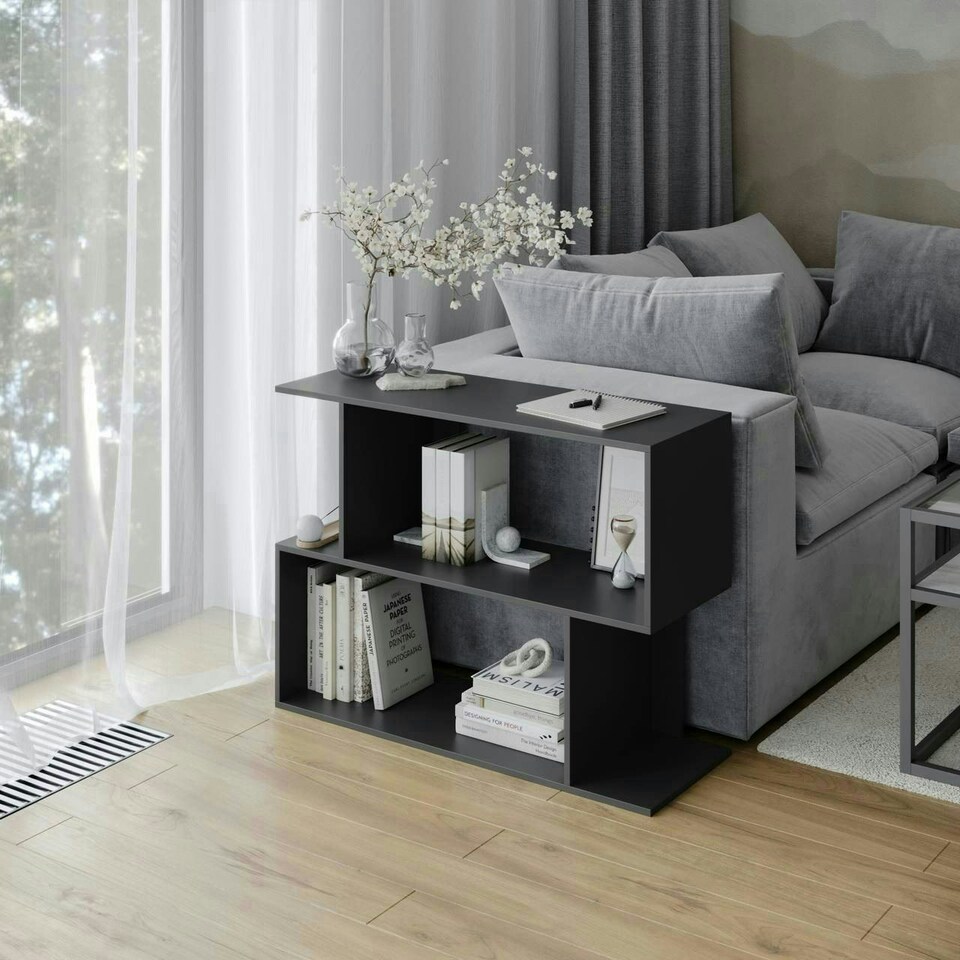 image 1 of 2-Tier Wooden Irregular Storage Unit - 80 cm White | Oak